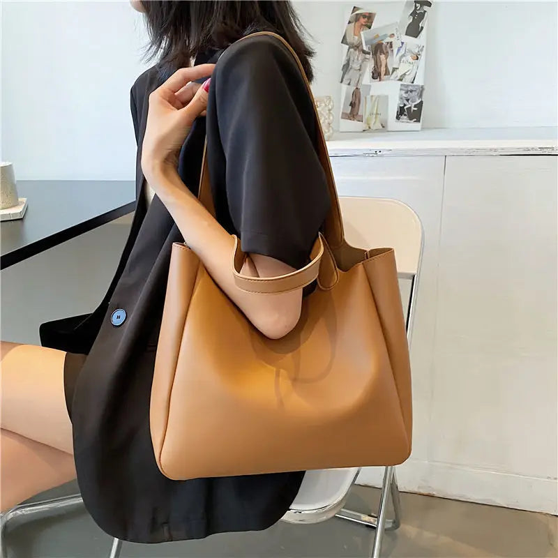 Women Shoulder Bags PU Leather Underarm Solid Shopping Handbags
