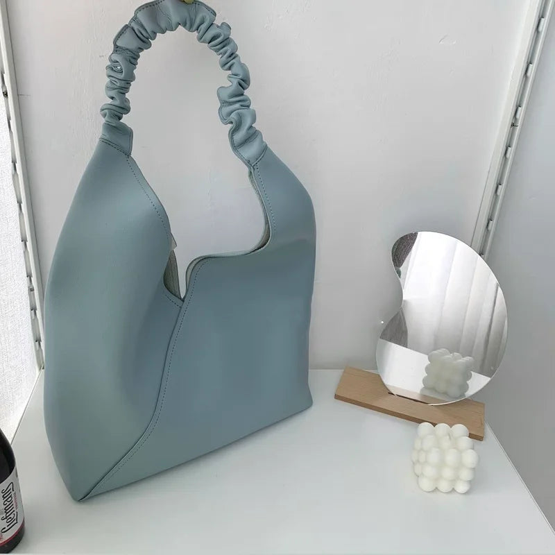 Women Shoulder Bags Pleated Solid Handbags Large Capacity Soft All-match