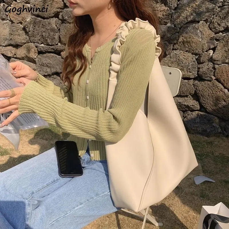 Women Shoulder Bags Pleated Solid Handbags Large Capacity Soft All-match