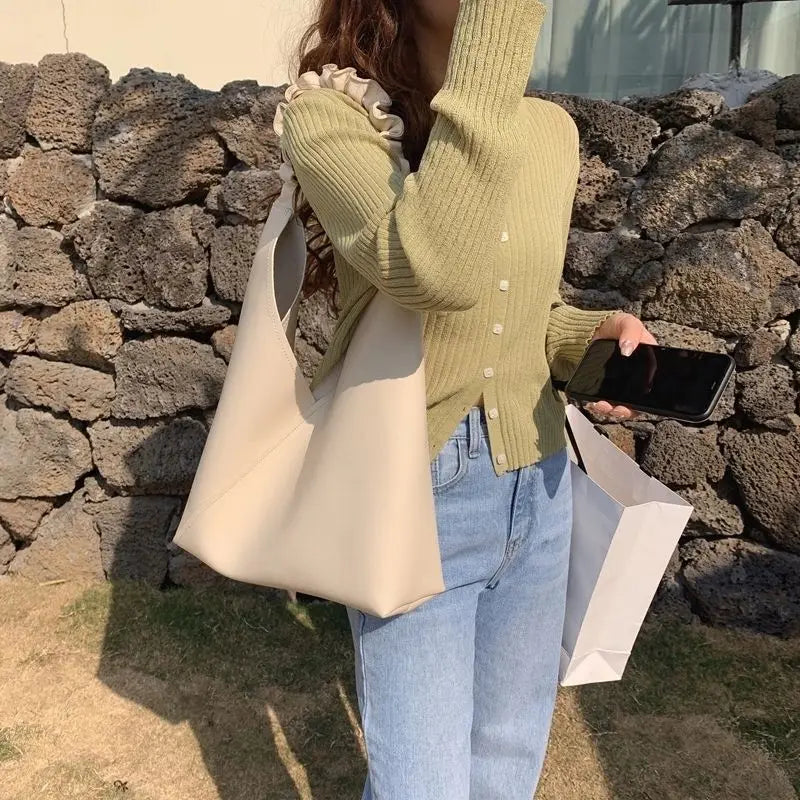 Women Shoulder Bags Pleated Solid Handbags Large Capacity Soft All-match