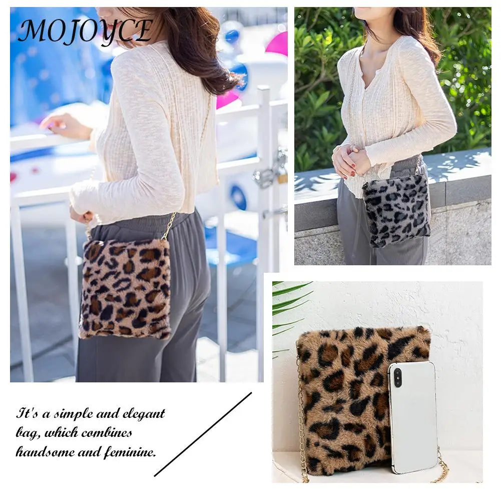 Soft Fur Leopard Print Shoulder Bag for Women Traveling