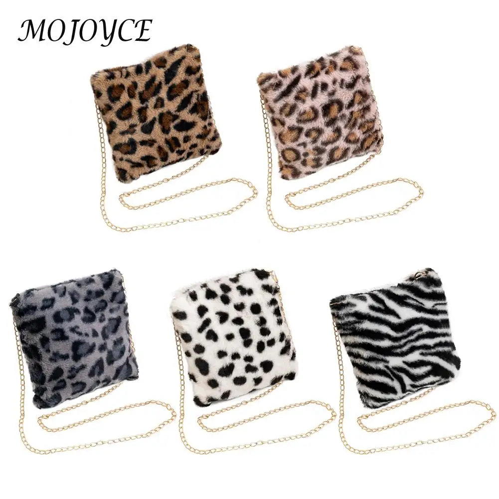 Soft Fur Leopard Print Shoulder Bag for Women Traveling