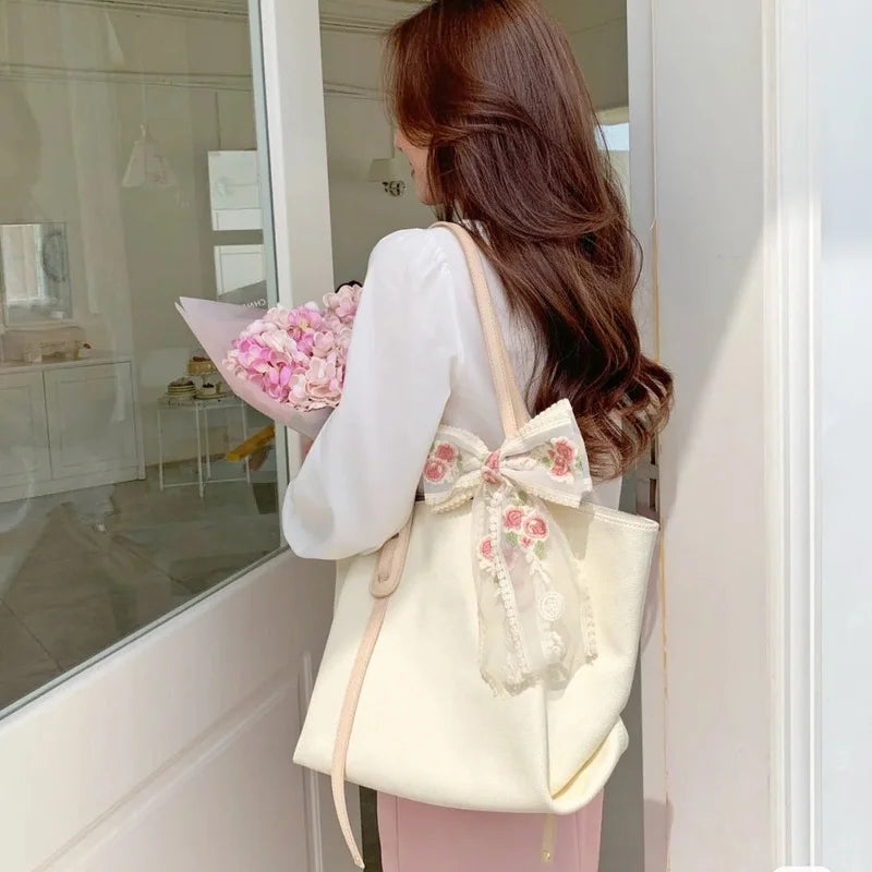 Canvas Shoulder Bag Large Capacity Shopping Travel Handbag