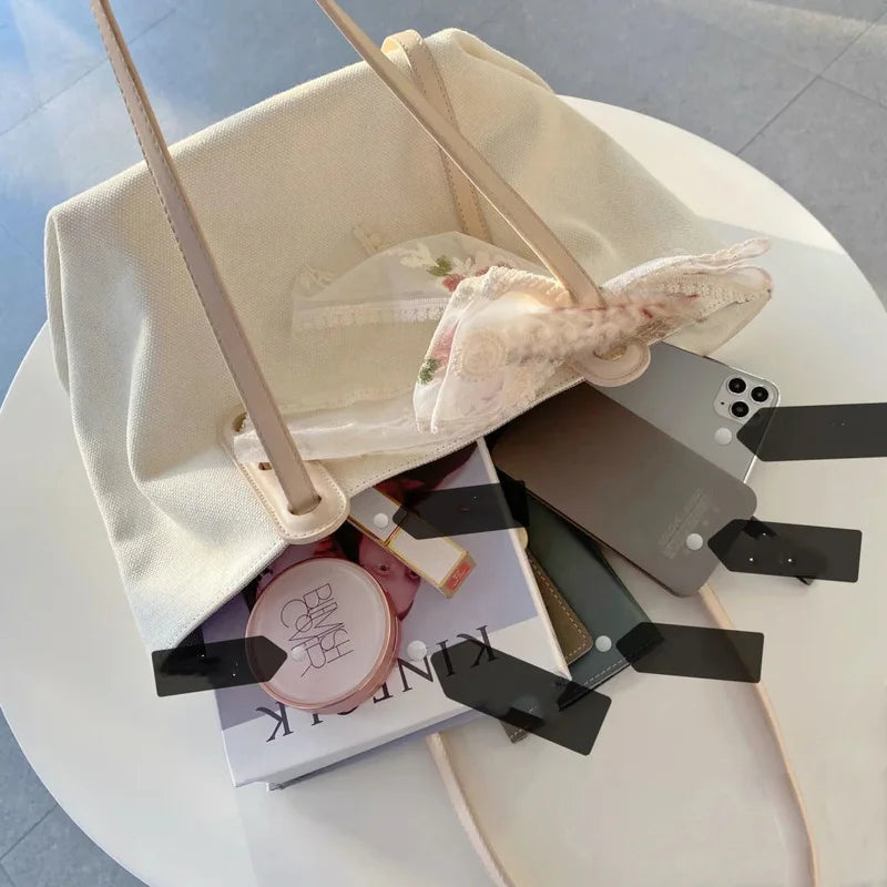 Canvas Shoulder Bag Large Capacity Shopping Travel Handbag
