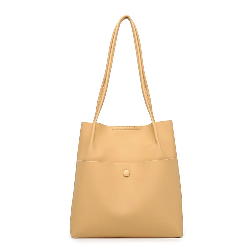 Solid PU Leather Shoulder Bag Large Capacity Casual Totes Harajuku Style Ins