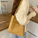 Solid PU Leather Shoulder Bag Large Capacity Casual Totes Harajuku Style Ins