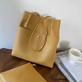 Solid PU Leather Shoulder Bag Large Capacity Casual Totes Harajuku Style Ins