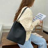 Solid PU Leather Shoulder Bag Large Capacity Casual Totes Harajuku Style Ins
