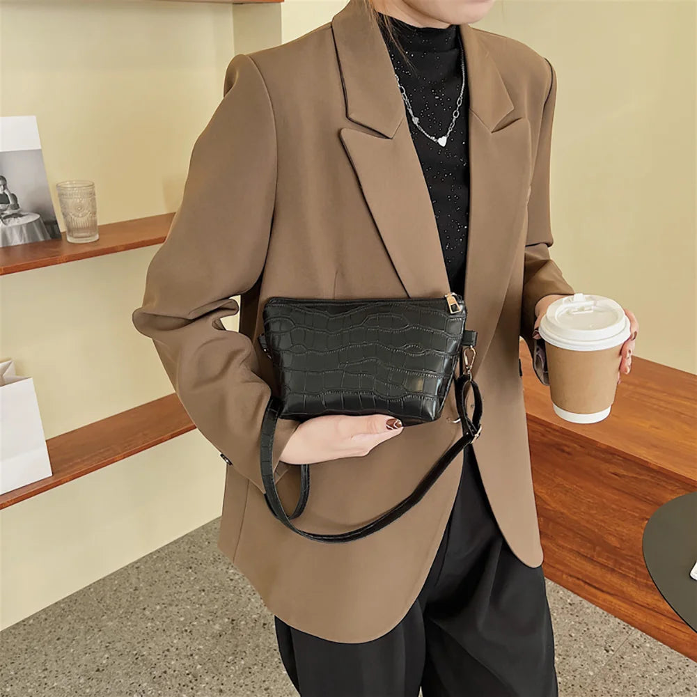 Women Shoulder Bags Stone Pattern Underarm Bags Ladies Classic Crossbody Bag