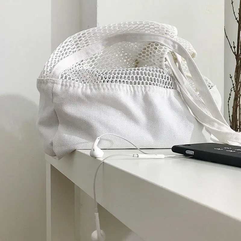 Hollow-out Weave Casual Tote Bag Large Capacity Shopping Bag Streetwear