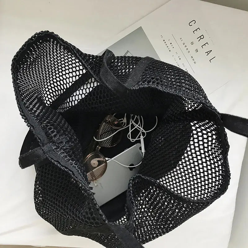 Hollow-out Weave Casual Tote Bag Large Capacity Shopping Bag Streetwear