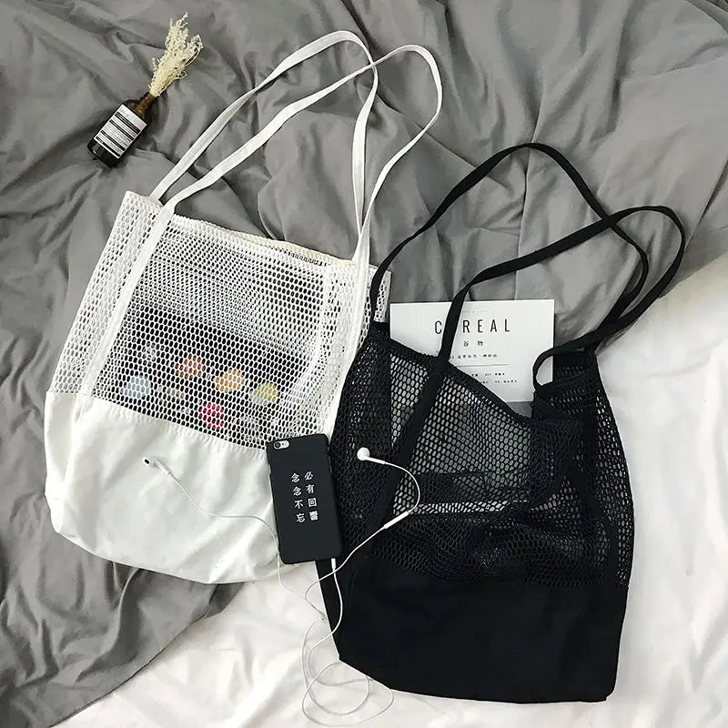 Hollow-out Weave Casual Tote Bag Large Capacity Shopping Bag Streetwear