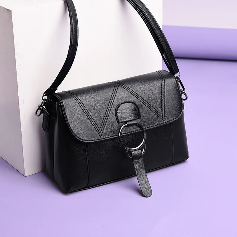 Women Shoulder Bags PU Leather Handbags Ladies Crossbody Bags with Iron Ring
