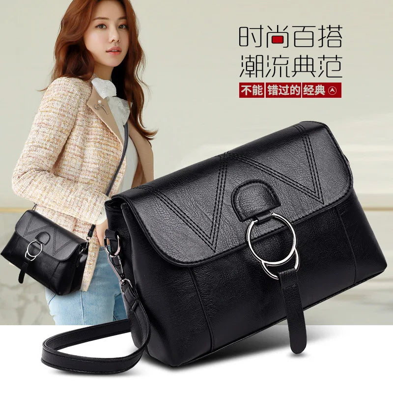 Women Shoulder Bags PU Leather Handbags Ladies Crossbody Bags with Iron Ring