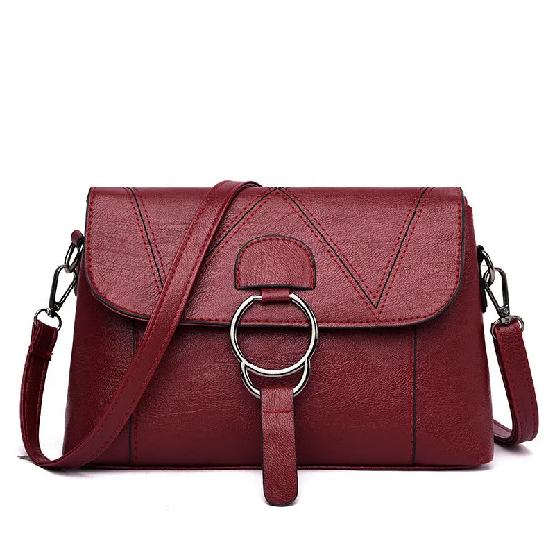 Women Shoulder Bags PU Leather Handbags Ladies Crossbody Bags with Iron Ring