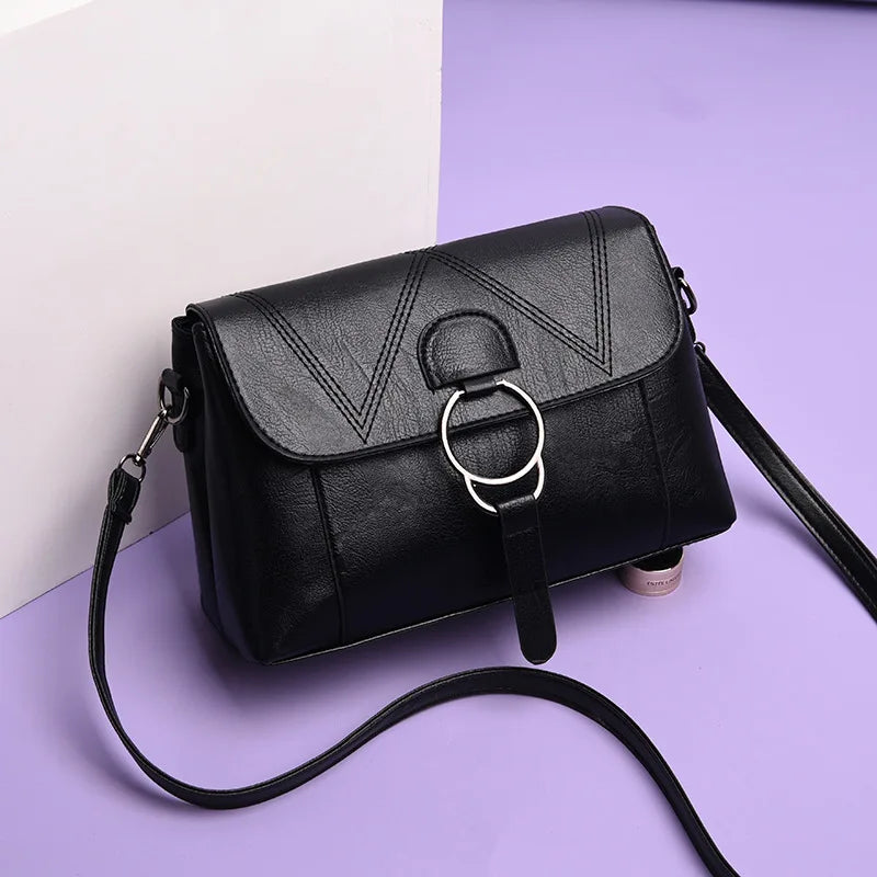 Women Shoulder Bags PU Leather Handbags Ladies Crossbody Bags with Iron Ring