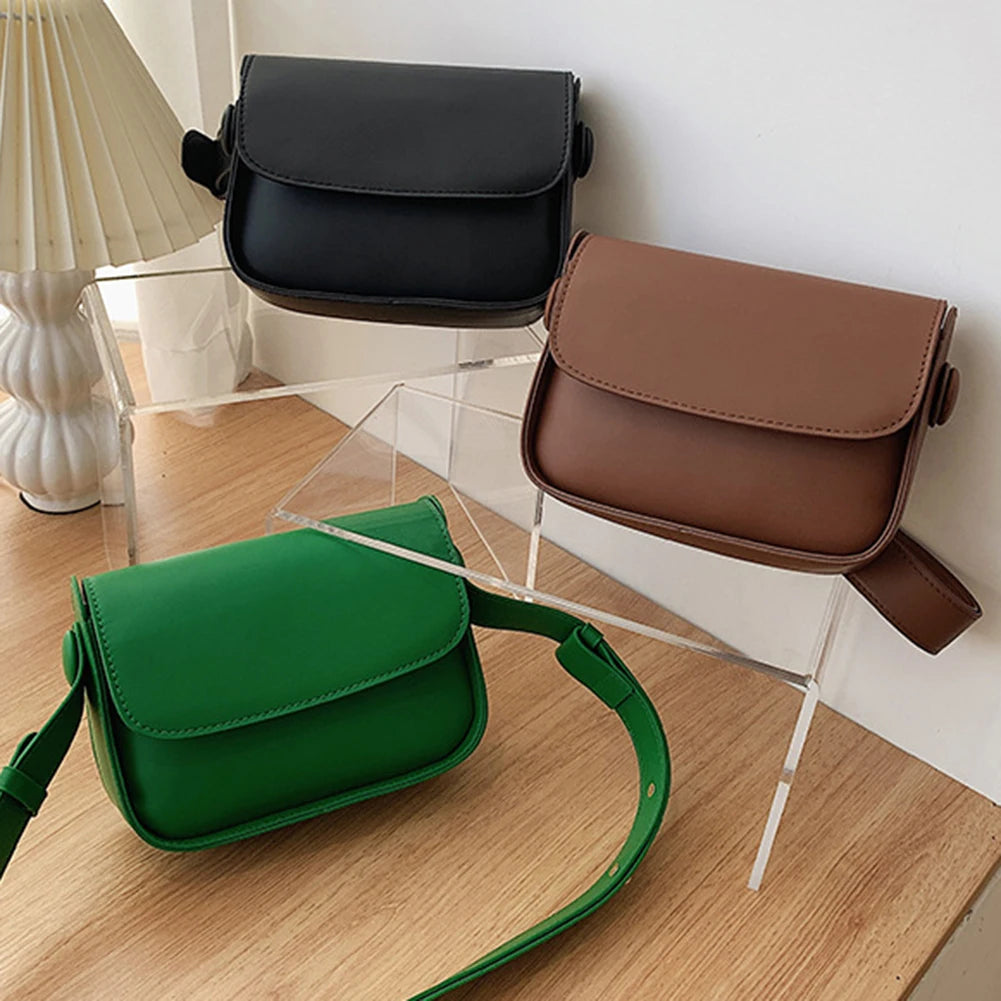 Small Square Crossbody Bag for Women Solid Flap Pocket Daily Purse Lady Satchel