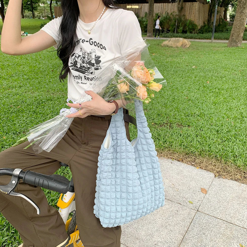 Pleated Clutch Handbag Large Capacity Underarm Bag for Travel Girl