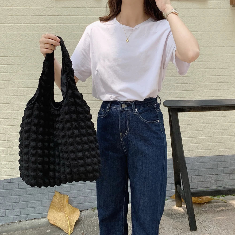 Women Shoulder Handbags Pleated Top-handle Bag Large Capacity Shoulder Tote Clou