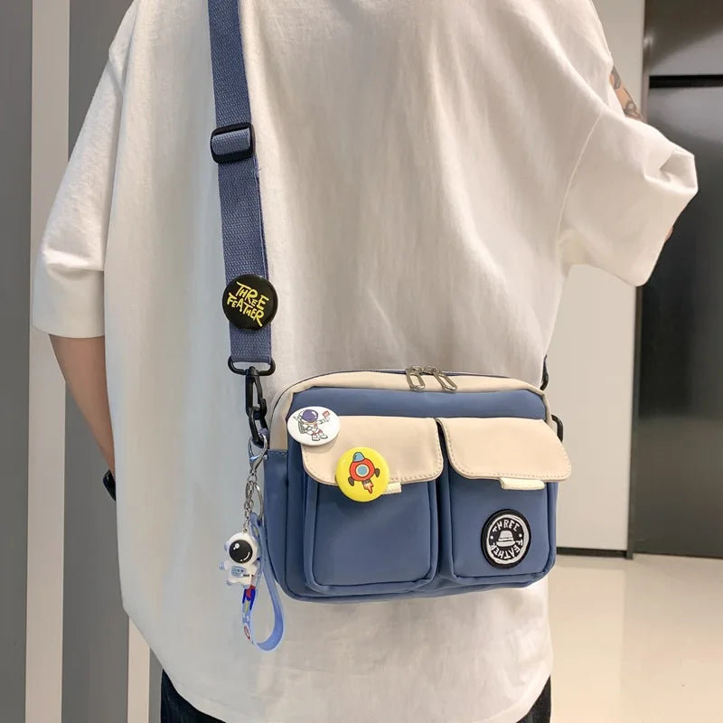 Women Nylon Crossbody Bag Japanese Student Handbag Zipper Cell Phone Bag