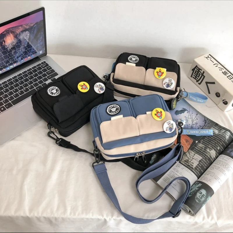 Women Nylon Crossbody Bag Japanese Student Handbag Zipper Cell Phone Bag