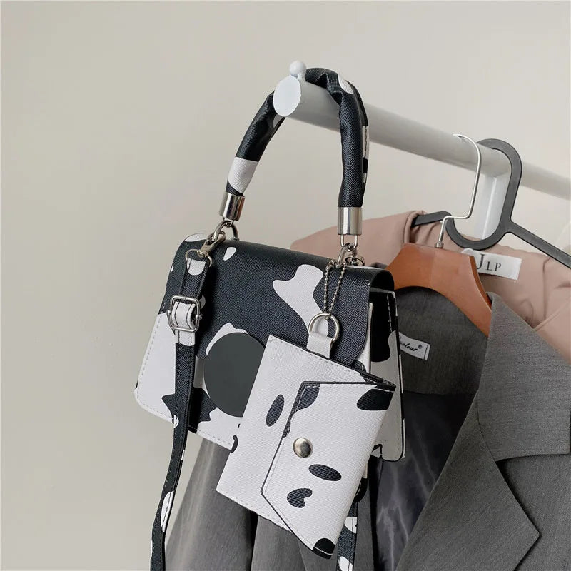 Women Small Square Bag Ladies Car Line Handbag Retro Cow Pattern Shoulder Bags