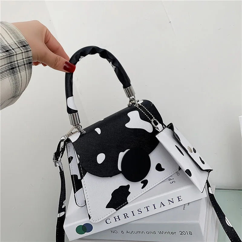 Women Small Square Bag Ladies Car Line Handbag Retro Cow Pattern Shoulder Bags