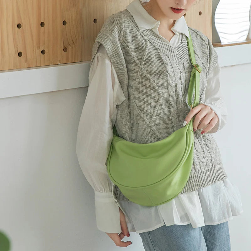 Women Soft Leather Small Bag Crossbody Handbag Candy Colors Dumpling Bag