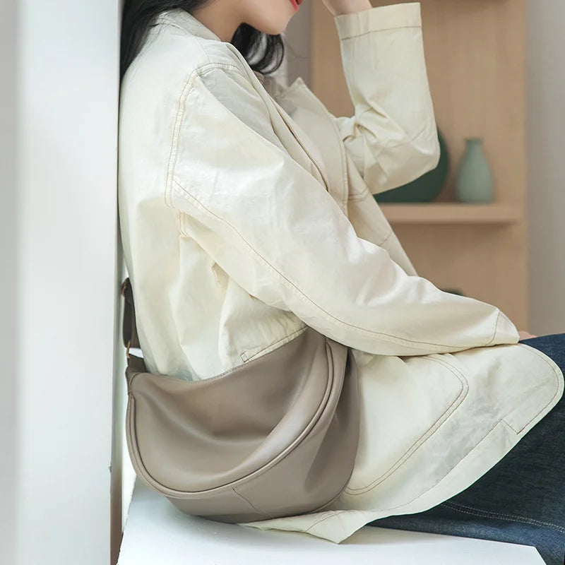 Women Soft Leather Small Bag Crossbody Handbag Candy Colors Dumpling Bag