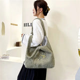 Women Plush Tote Bag Warm Cotton Shopper Bags Embroidery Sheep Handbag
