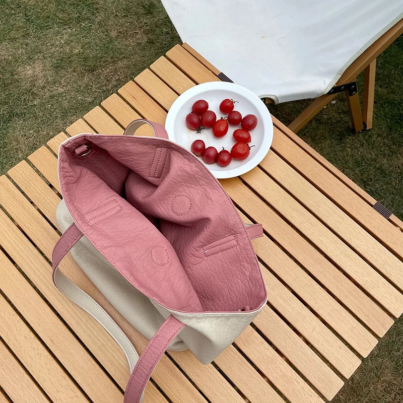 Women Soft Shoulder Bags Double Side PU Leather Underarm Cross Body Totes