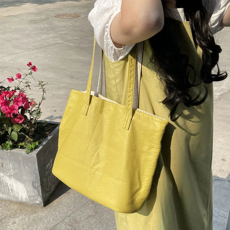 Women Soft Shoulder Bags Double Side PU Leather Underarm Cross Body Totes