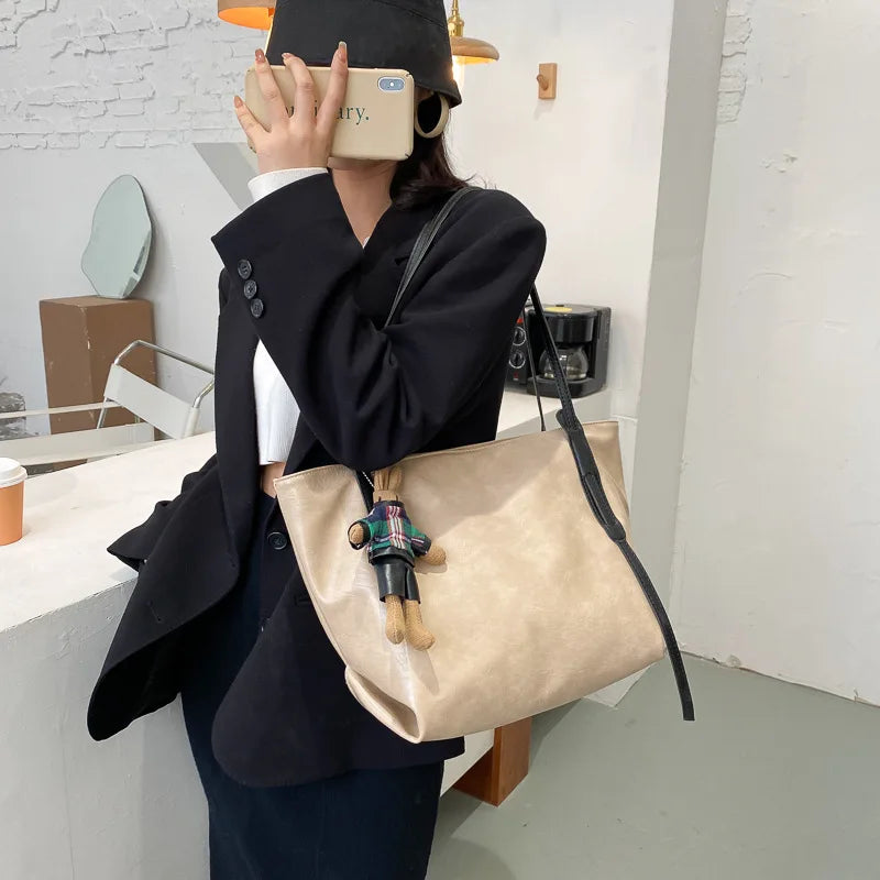 Women PU Leather Shoulder Bag Large Capacity Tote Bags Ladies Handbag