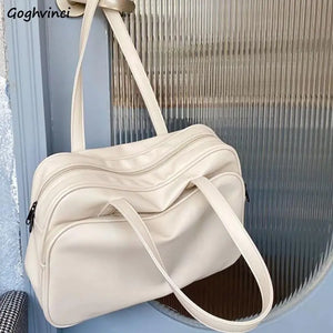 Women Solid Shoulder Bags PU Leather Large Capacity All-match Students Casual Ha
