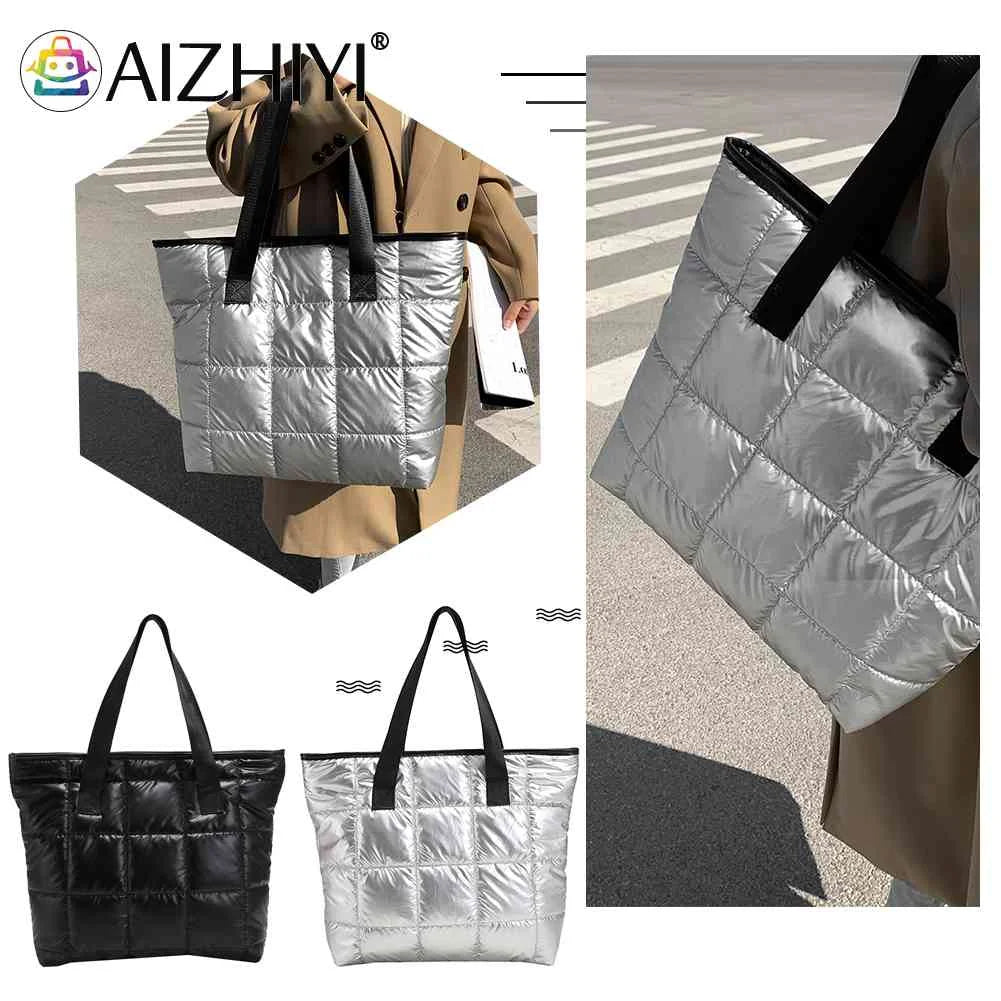 Women Space Padded Nylon Top-handle Bag Solid Zipper Handbag