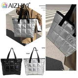 Women Space Padded Nylon Top-handle Bag Solid Zipper Handbag