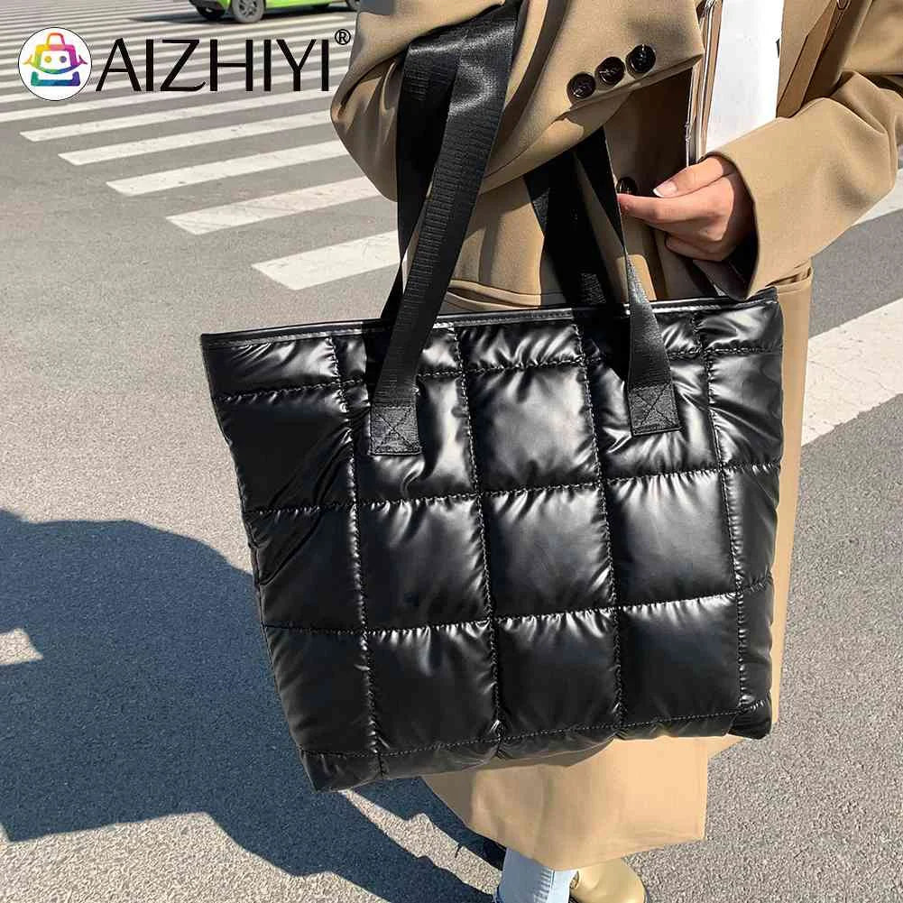 Women Space Padded Nylon Top-handle Bag Solid Zipper Handbag