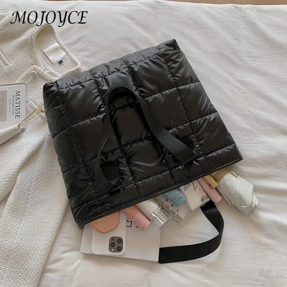 Women Space Padded Nylon Top-handle Bag Solid Zipper Shoulder Bag