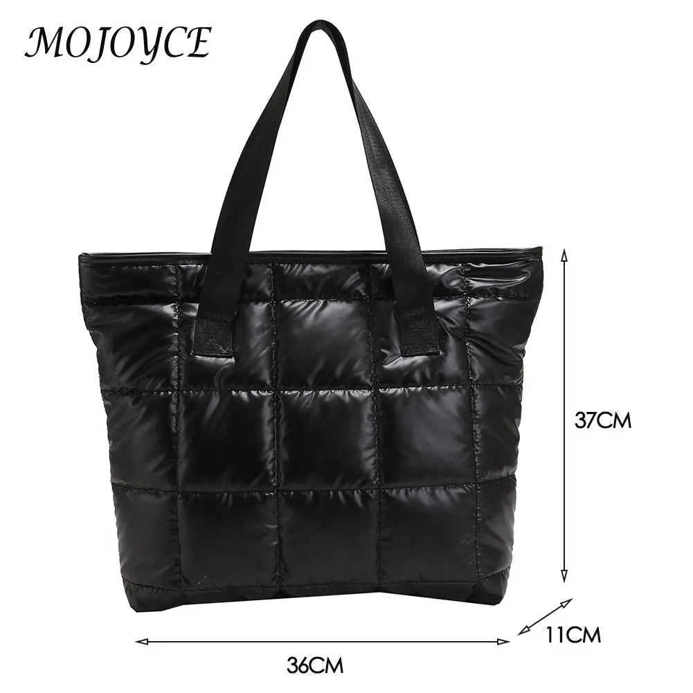 Women Space Padded Nylon Top-handle Bag Solid Zipper Shoulder Bag