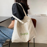 Women PVC Canvas Large Capacity Shoulder Bag Vintage Printing Ladies Bucket Hand