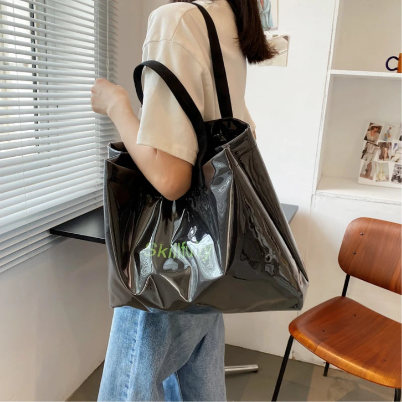 Women PVC Canvas Large Capacity Shoulder Bag Vintage Printing Ladies Bucket Hand