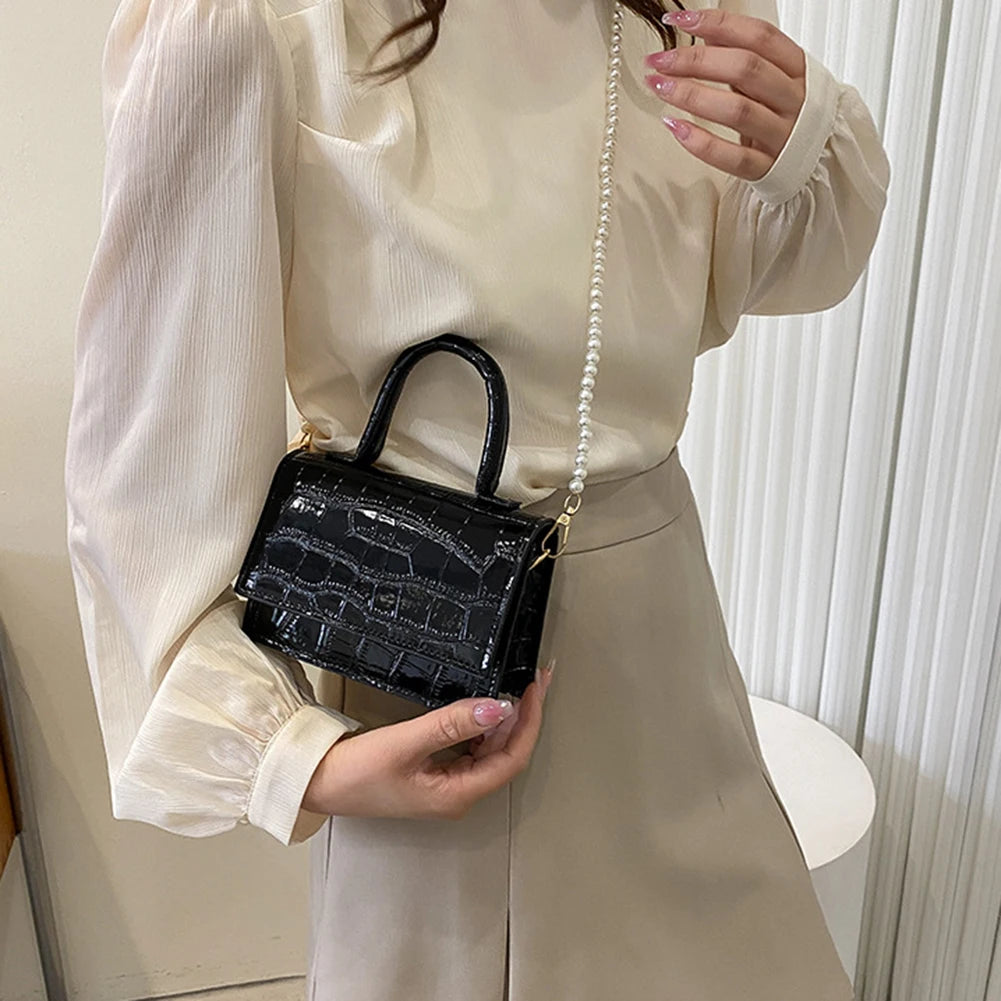 Women Stone Pattern Crossbody Bags Beads Chain Shoulder Handbag