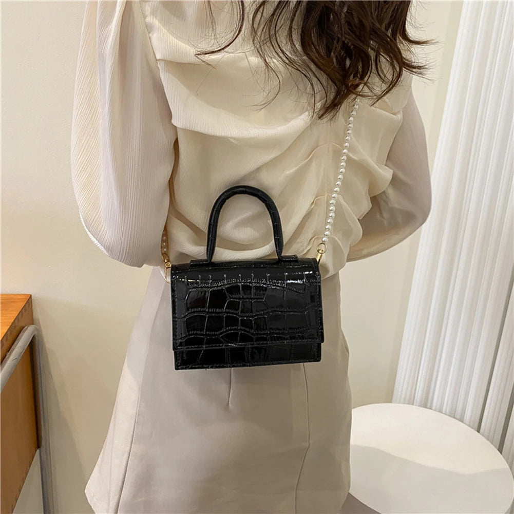 Women Stone Pattern Crossbody Bags Beads Chain Shoulder Handbag