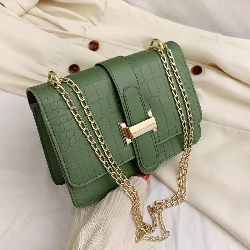 Stone Pattern Shoulder Bag Women Chain Cover Handbag Female Crossbody Messenger