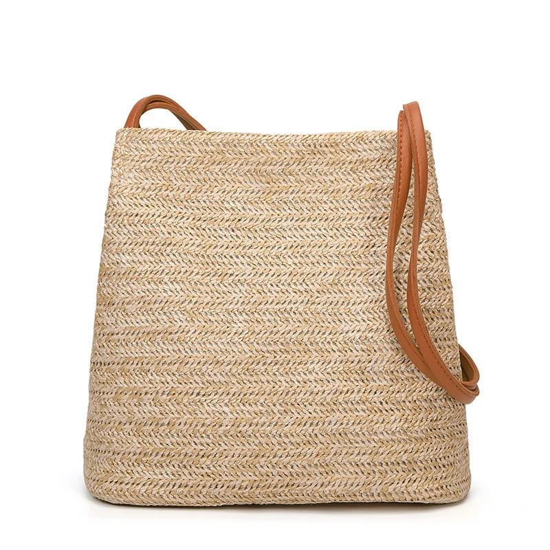 Women Straw Bag Bohemian Rattan Beach Handbag Kintted Crossbody Bucket Bags