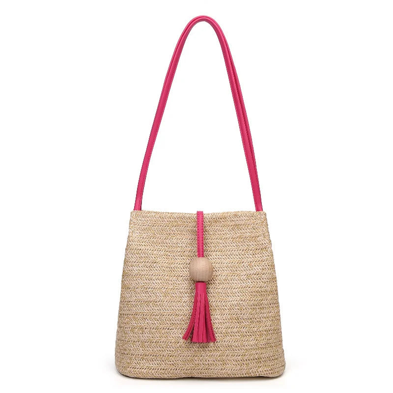 Women Straw Bag Bohemian Rattan Beach Handbag Kintted Crossbody Bucket Bags