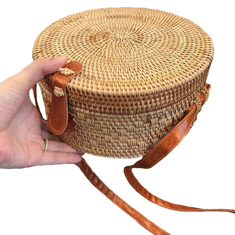Bohemian Beach Handbags Small Circle Rattan Shoulder Bag