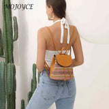 Boho Straw Shoulder Backpack - Embroidered Woven Schoolbag for Women