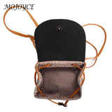 Boho Straw Shoulder Backpack - Embroidered Woven Schoolbag for Women
