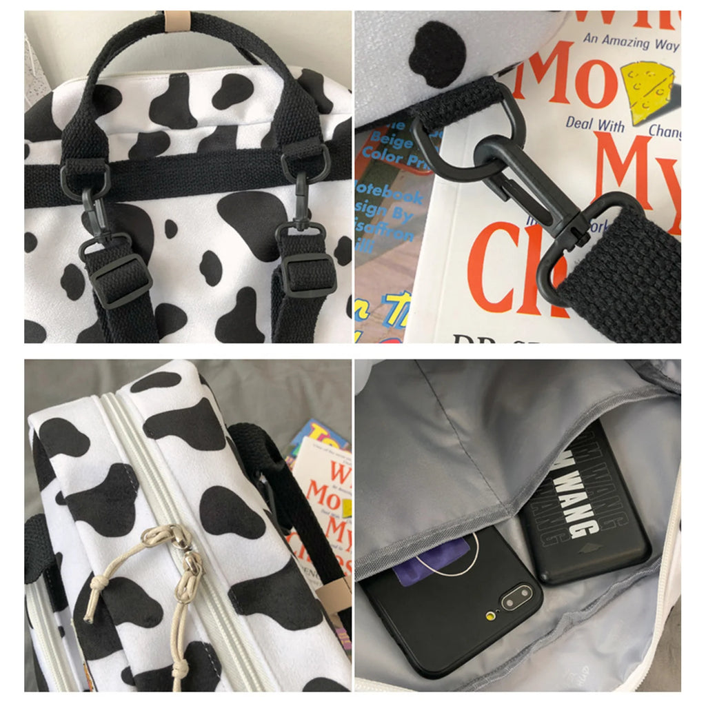 Women Stylish Cow Print Backpack Shoulder Bags Lightweight Cross-body Purse
